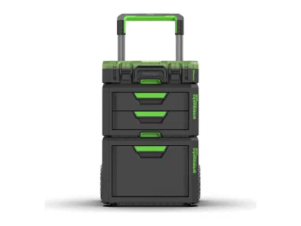 3-Tier Modular Tool Storage System (organizer + 2-drawer box + rolling 1-drawer box)