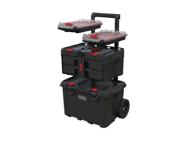 Stack & Roll 2.0 Tool Storage System (4-piece: rolling box + 2-drawer box + 2 tray organizers)
