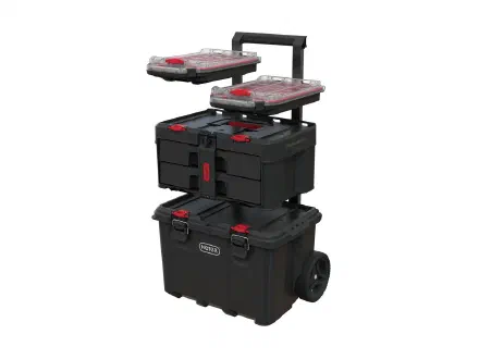 Stack & Roll 2.0 Tool Storage System (4-piece: rolling box + 2-drawer box + 2 tray organizers)